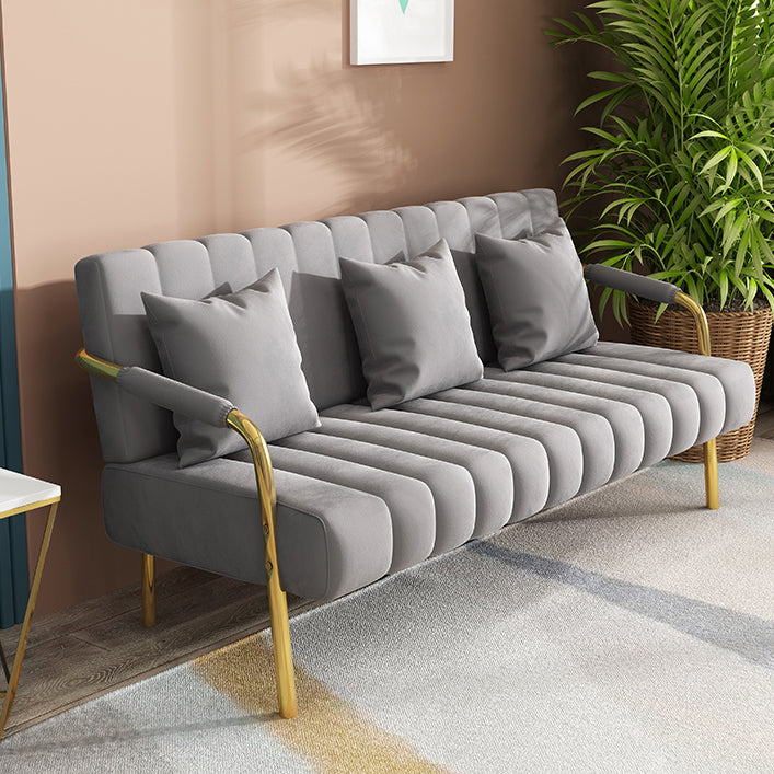 Contemporary Glam Gold Frame Sofa with Sewn Pillow Back for Bonus Room