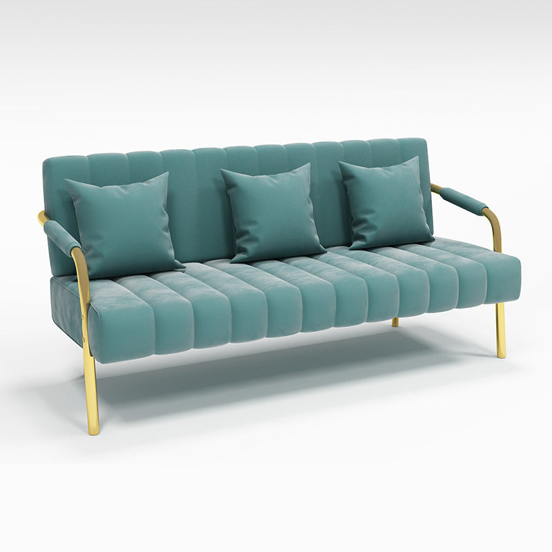 Contemporary Glam Gold Frame Sofa with Sewn Pillow Back for Bonus Room