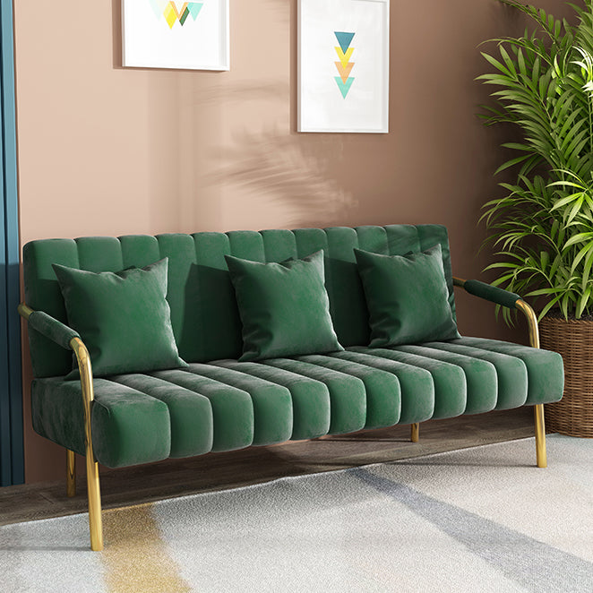 Contemporary Glam Gold Frame Sofa with Sewn Pillow Back for Bonus Room
