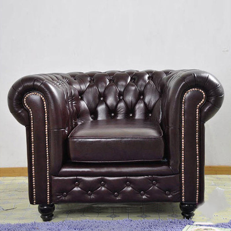 Braccio arrotolato retro stretto divano in pelle divano resistente alla pelle in marrone
