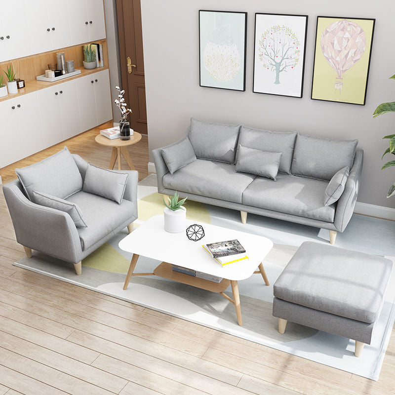 Modern Linen Sloped Arm Sofa with Bolster Pillows for Living Room
