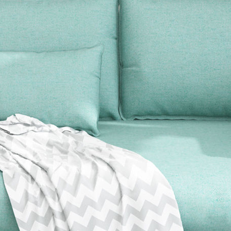 Modern Linen Sloped Arm Sofa with Bolster Pillows for Living Room