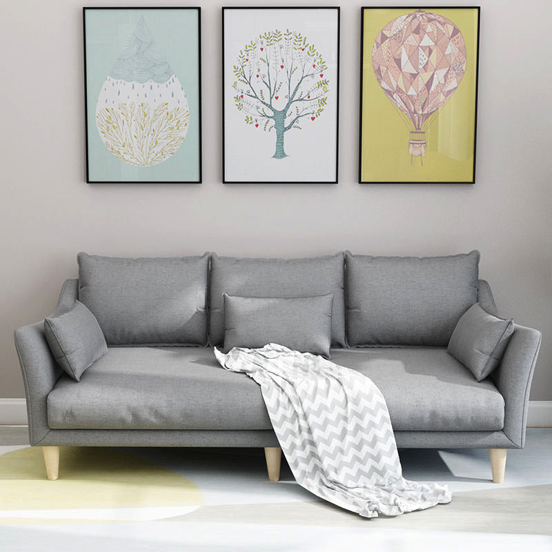 Modern Linen Sloped Arm Sofa with Bolster Pillows for Living Room