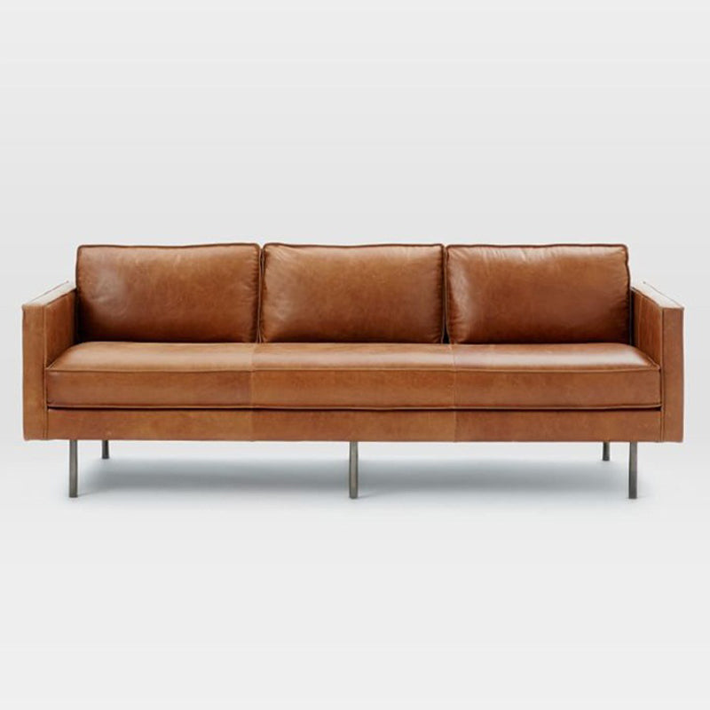 Brown Leather Settee Furniture Loose Back Square Arm Loveseat