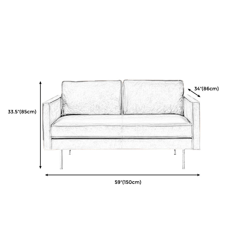 Brown Leather Settee Furniture Loose Back Square Arm Loveseat