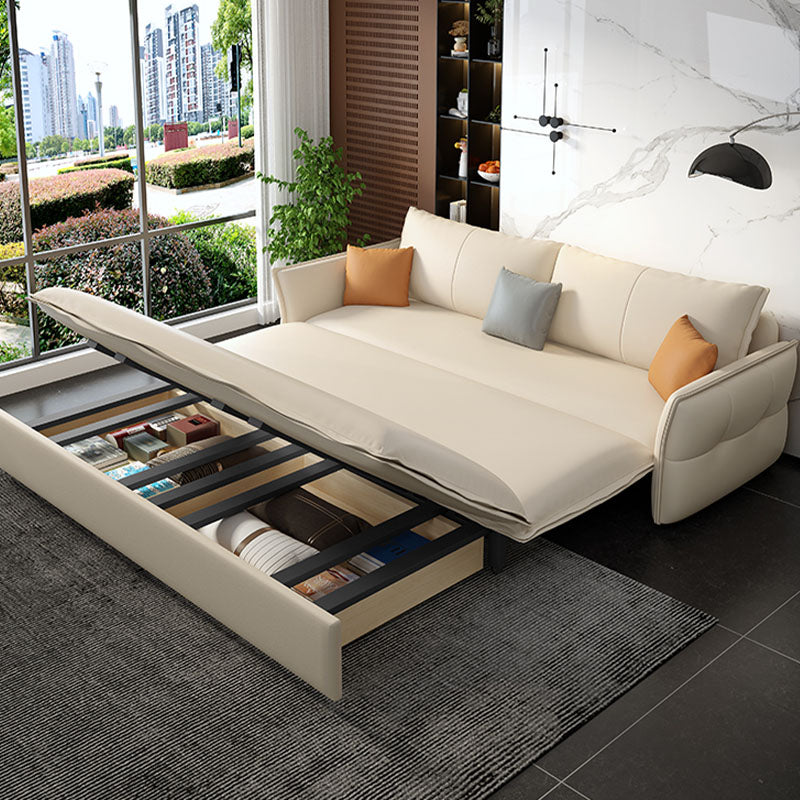 Weißes Sofa Bett Faux Leder Quadratarm Standard Bettbewegung mit Lagerung