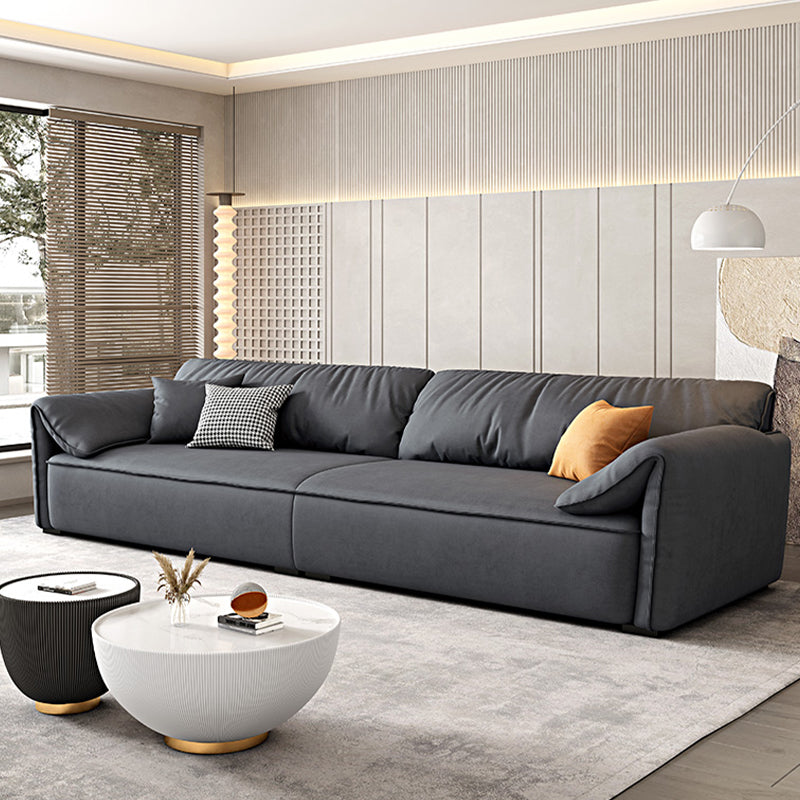 Rectangular Sofa with Pillow Back, Sponge Seat, Padded Pine Chair Legs Gray Frosted Cloth