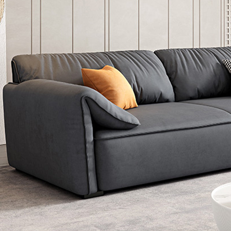 Rectangular Sofa with Pillow Back, Sponge Seat, Padded Pine Chair Legs Gray Frosted Cloth