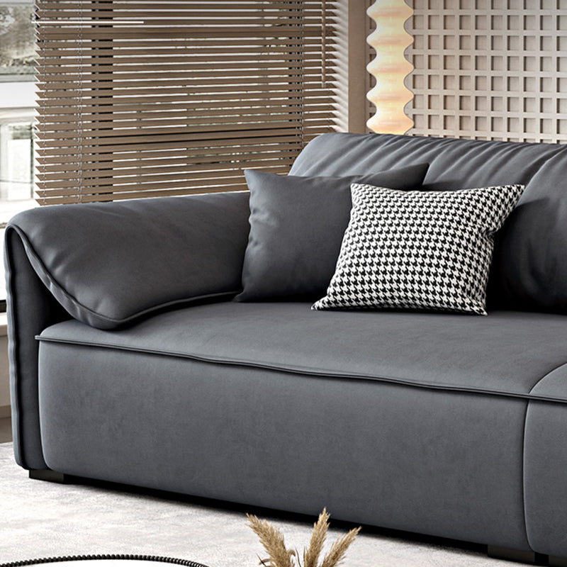 Rectangular Sofa with Pillow Back, Sponge Seat, Padded Pine Chair Legs Gray Frosted Cloth