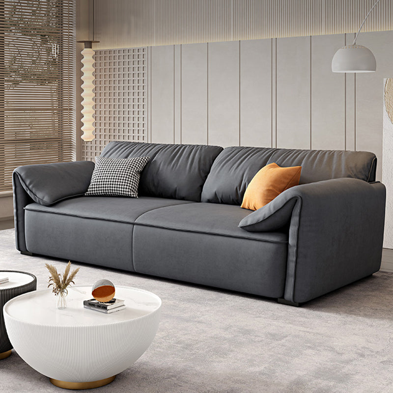 Rectangular Sofa with Pillow Back, Sponge Seat, Padded Pine Chair Legs Gray Frosted Cloth
