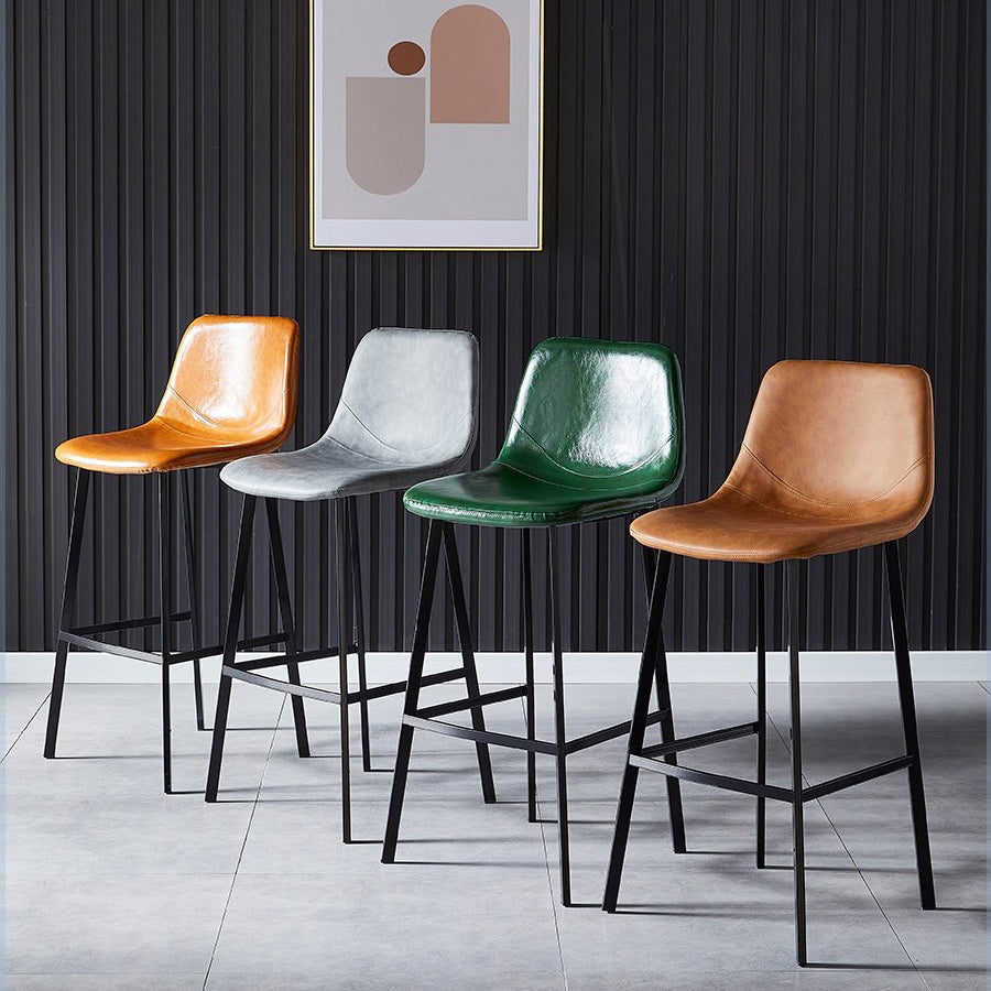 Scandinavian Restaurant Leather Stool Matte Finish Footrest Barstool