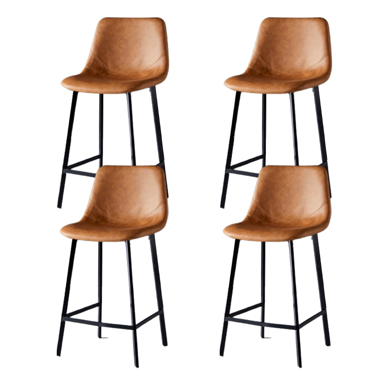 Scandinavian Restaurant Leather Stool Matte Finish Footrest Barstool