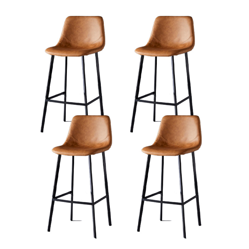 Scandinavian Restaurant Leather Stool Matte Finish Footrest Barstool