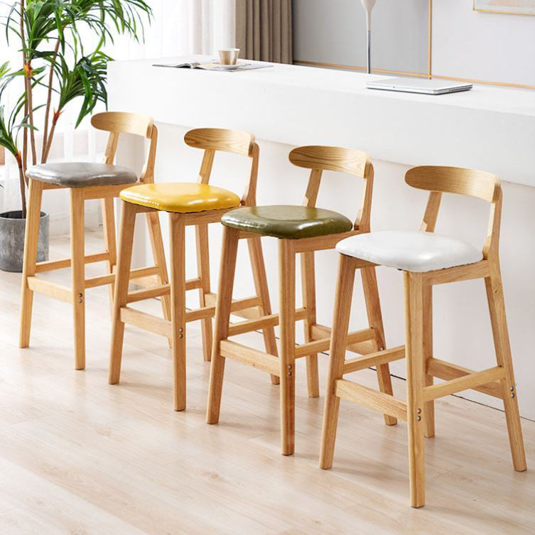 Scandinavian Rubberwood Home Stool Matte Finish Upholstered Footrest Barstool