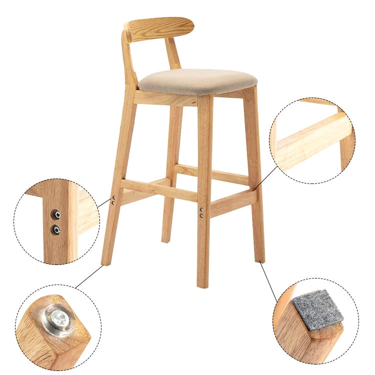 Scandinavian Rubberwood Home Stool Matte Finish Upholstered Footrest Barstool