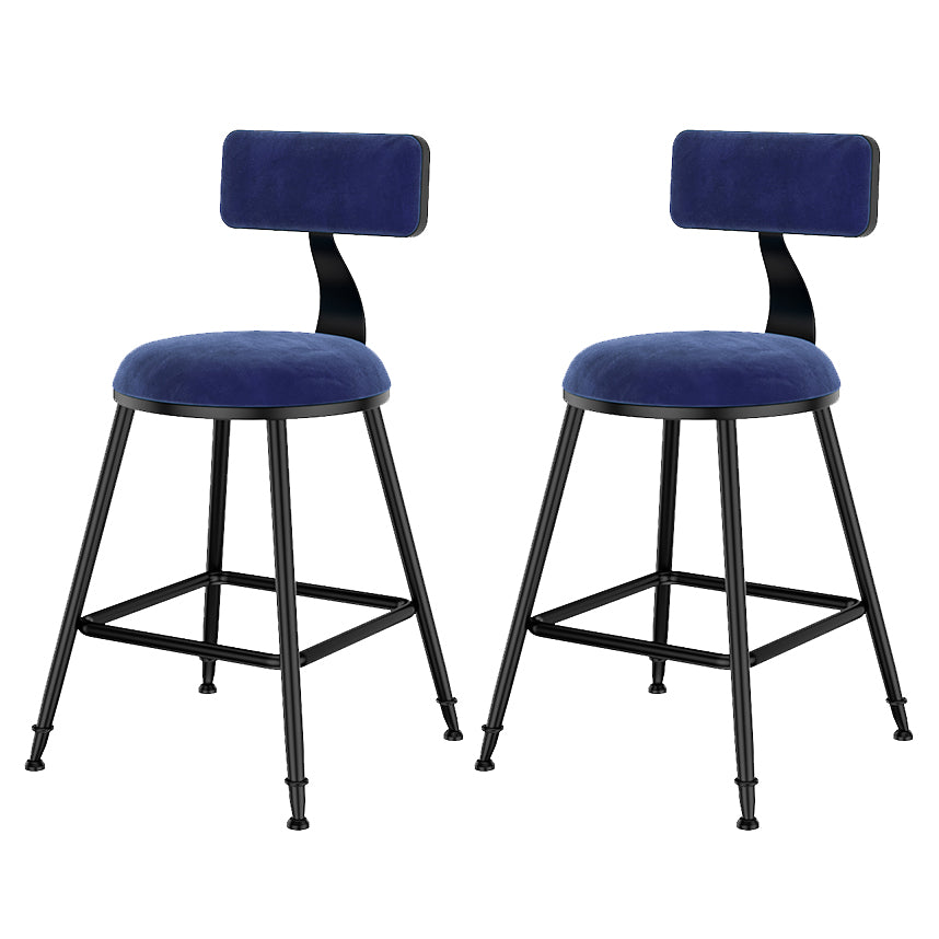 Scandinavian Low Back Footrest Barstool Matte Finish Velvet Counter Stool