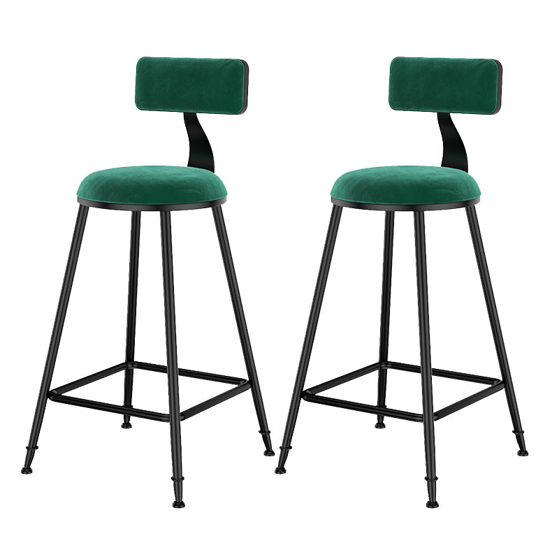 Scandinavian Low Back Footrest Barstool Matte Finish Velvet Counter Stool