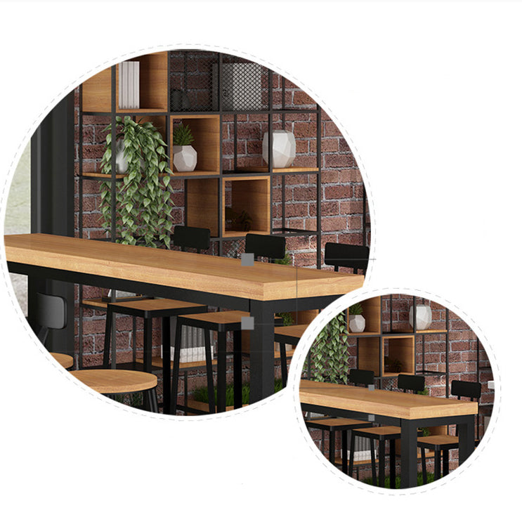 Pine Wood Bar Table Industrial Bar Dining Table with Trestle Base in Black