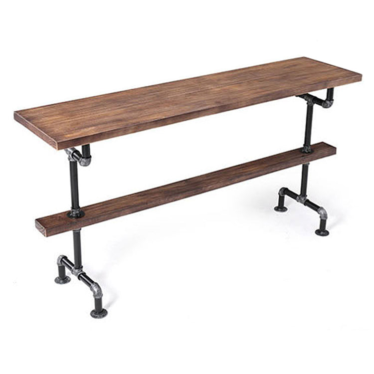Pine Wood Bar Table Industrial Bar Dining Table with Trestle Base in Black