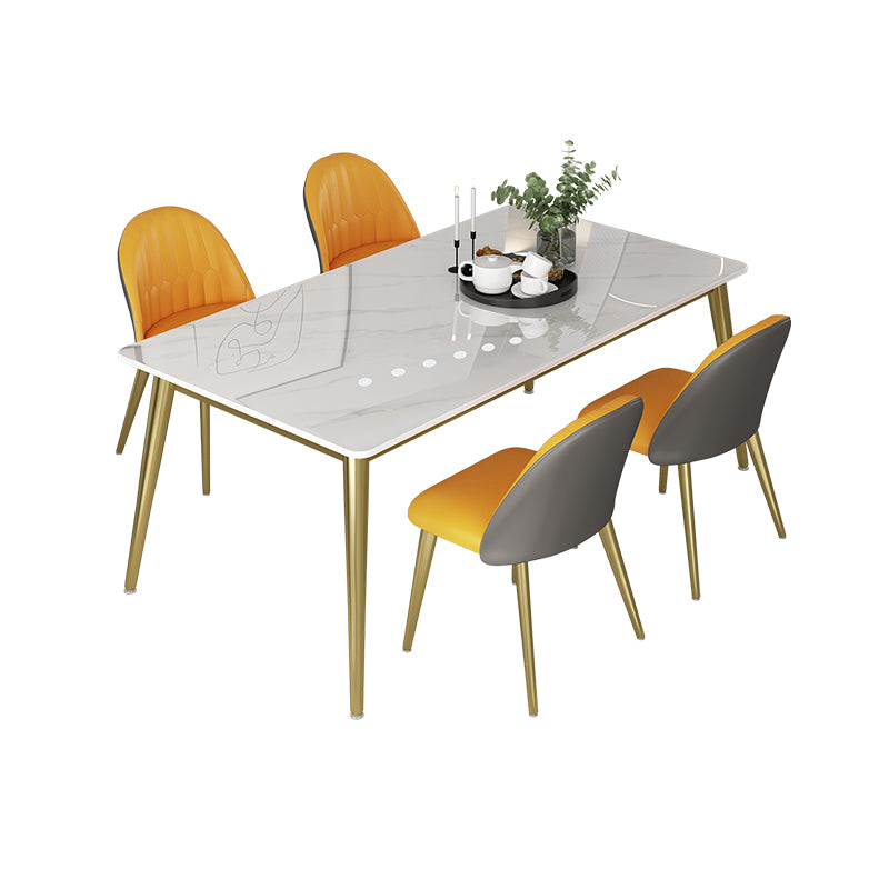 Glam 1/5/6/7 Pieces Dinette Set with White Sintered Stone Top Rectangle Dining Table Set