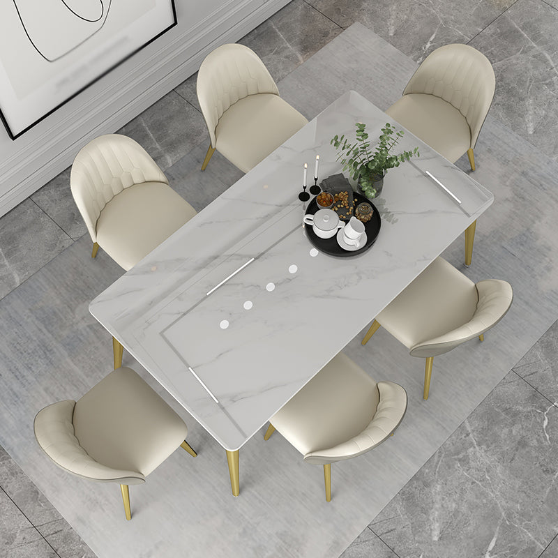 Glam 1/5/6/7 Pieces Dinette Set with White Sintered Stone Top Rectangle Dining Table Set