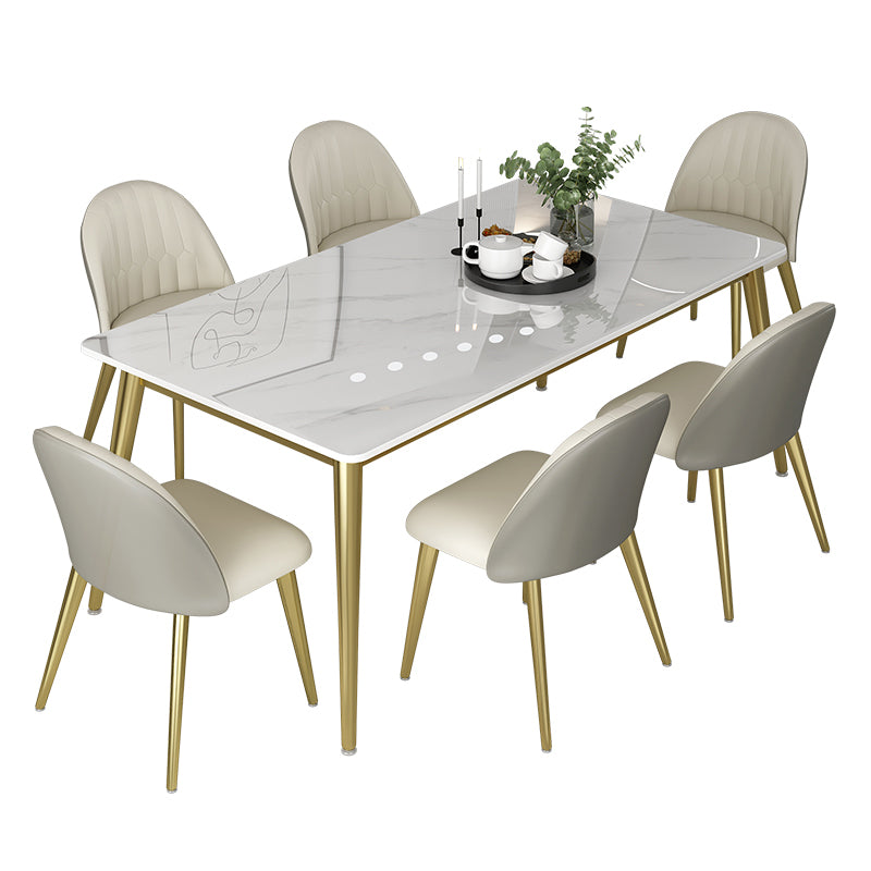 Glam 1/5/6/7 Pieces Dinette Set with White Sintered Stone Top Rectangle Dining Table Set