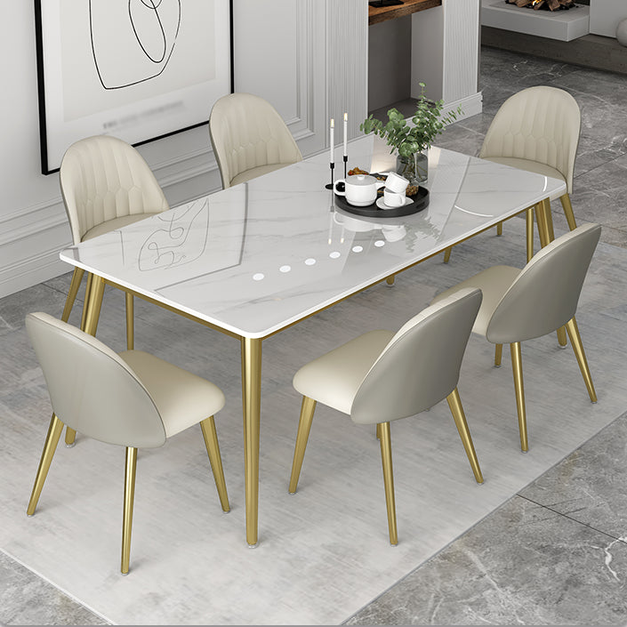 Glam 1/5/6/7 Pieces Dinette Set with White Sintered Stone Top Rectangle Dining Table Set
