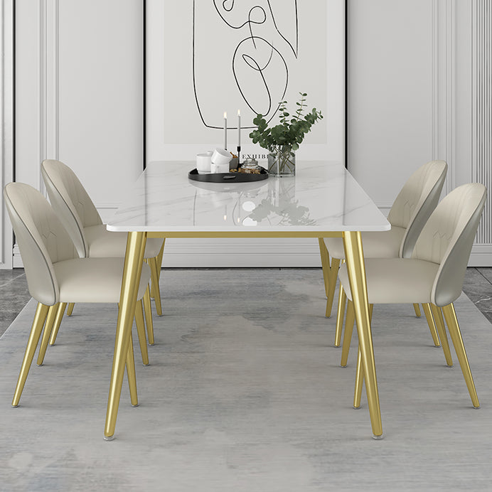 Glam 1/5/6/7 Pieces Dinette Set with White Sintered Stone Top Rectangle Dining Table Set