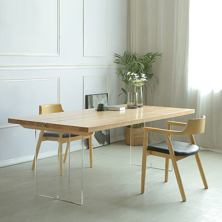 Solid Wood Top Dining Table Rectangle Pine Wood Table with Sled Base