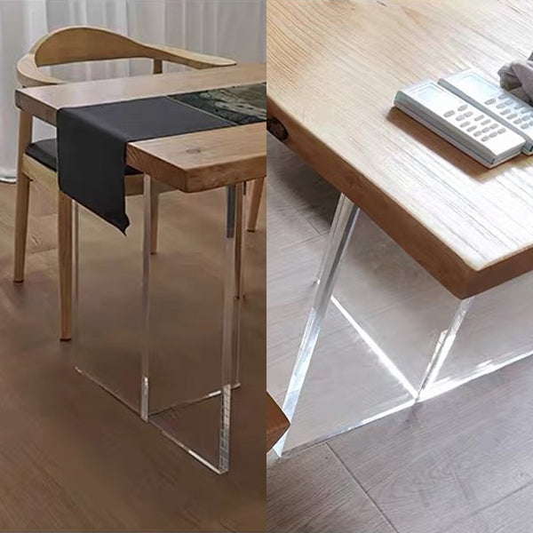 Solid Wood Top Dining Table Rectangle Pine Wood Table with Sled Base