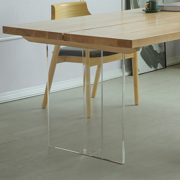 Solid Wood Top Dining Table Rectangle Pine Wood Table with Sled Base