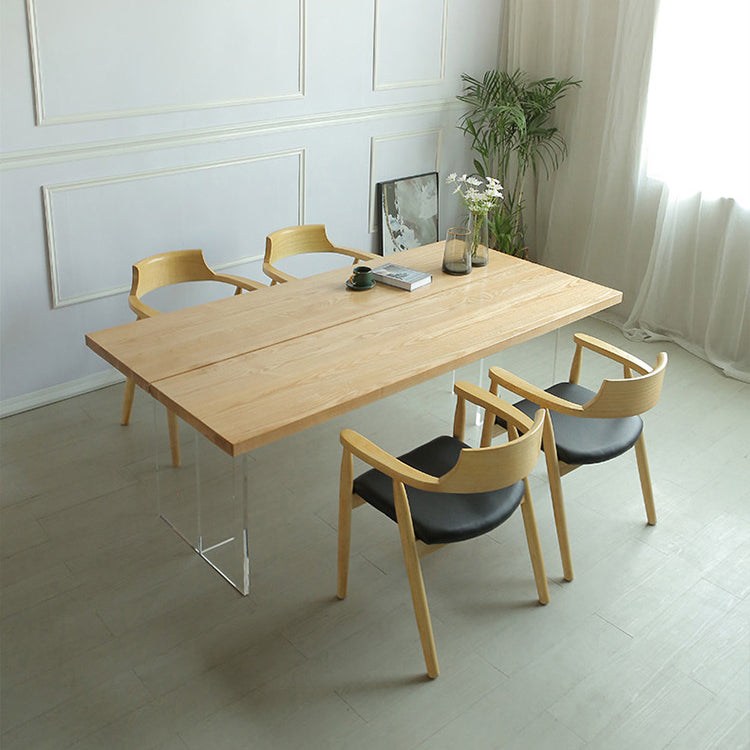 Solid Wood Top Dining Table Rectangle Pine Wood Table with Sled Base