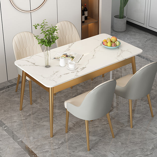 White Rectangle Dining Table Traditional Luxury Dining Table with Metal Base