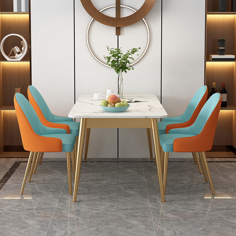 White Rectangle Dining Table Traditional Luxury Dining Table with Metal Base