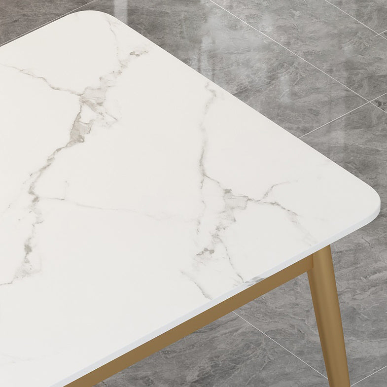 White Rectangle Dining Table Traditional Luxury Dining Table with Metal Base