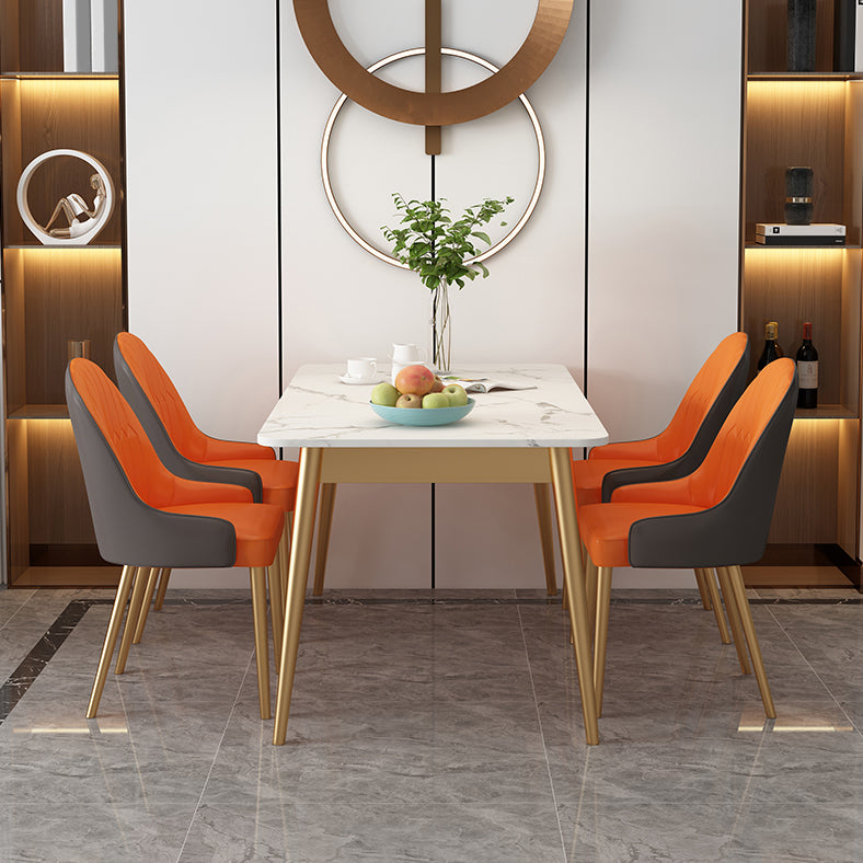 White Rectangle Dining Table Traditional Luxury Dining Table with Metal Base