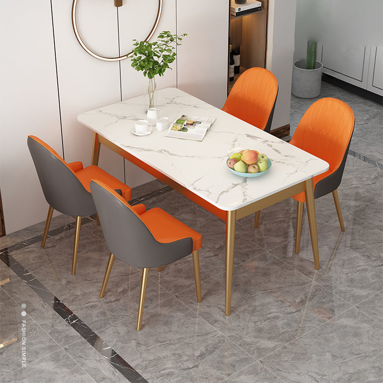 White Rectangle Dining Table Traditional Luxury Dining Table with Metal Base