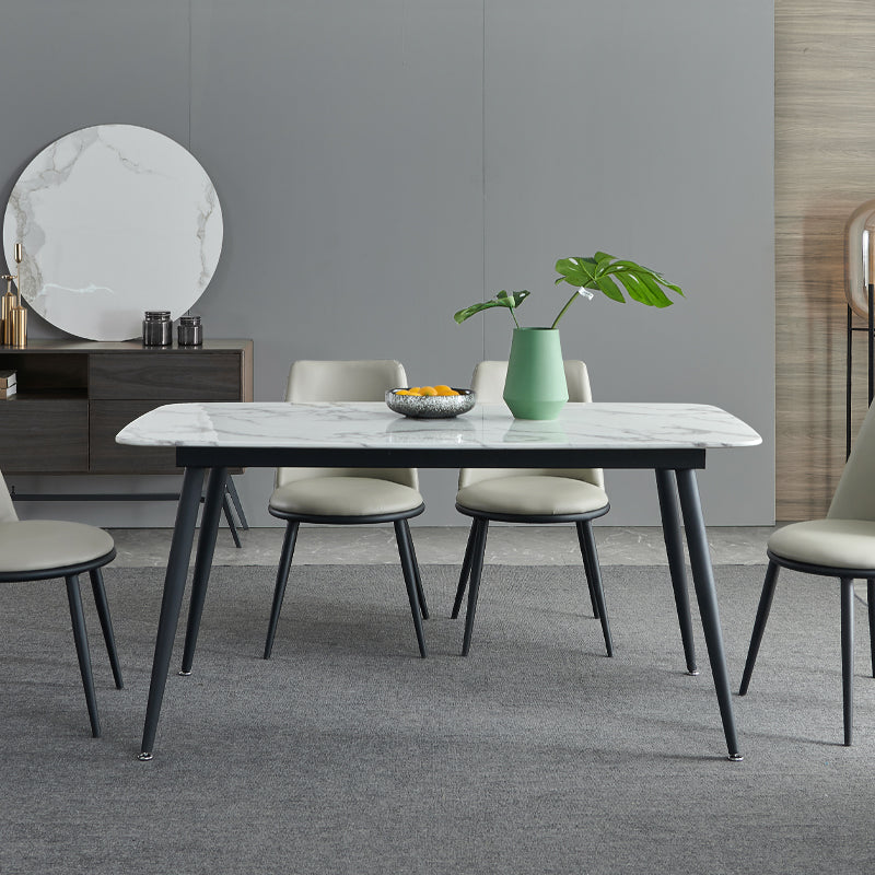 Rectangle Industrial Dining Table Fixed Table with Marble for Dining Room