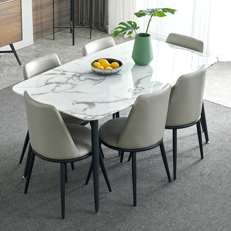 Rectangle Industrial Dining Table Fixed Table with Marble for Dining Room