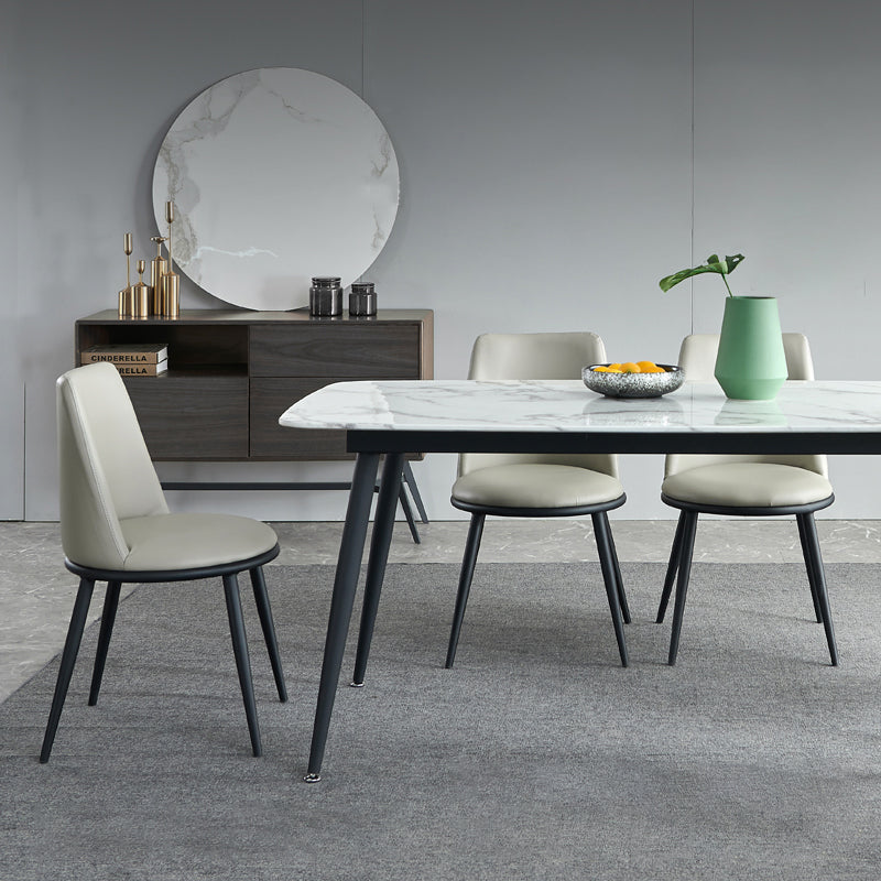 Rectangle Industrial Dining Table Fixed Table with Marble for Dining Room