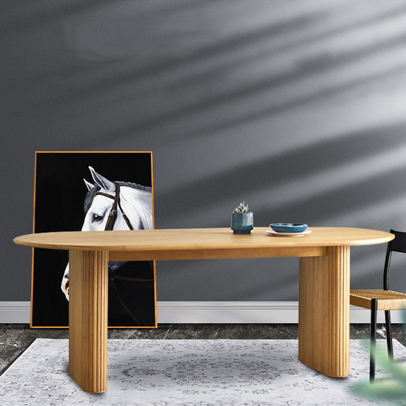Oval Double Pedestal Modern Table Wood Color Fixed Table of Pinewood Solid Wood