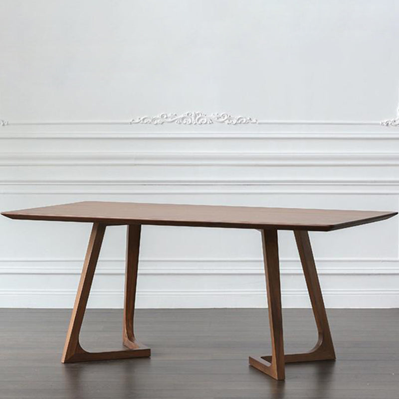 Solid Wood Top Dining Table Rectangle Pine Wood Table with Double Pedestal Base