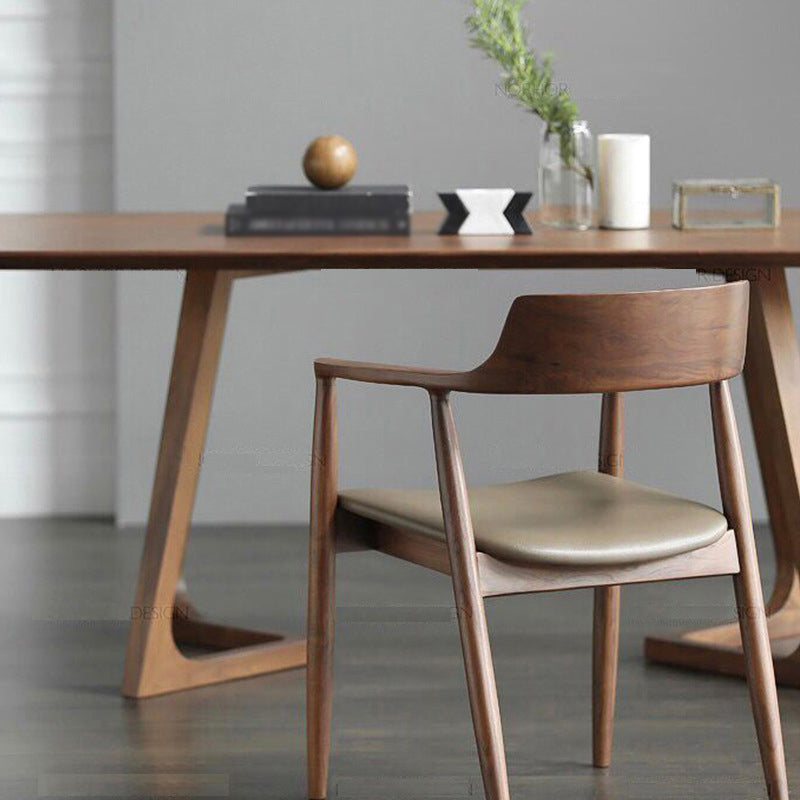 Solid Wood Top Dining Table Rectangle Pine Wood Table with Double Pedestal Base