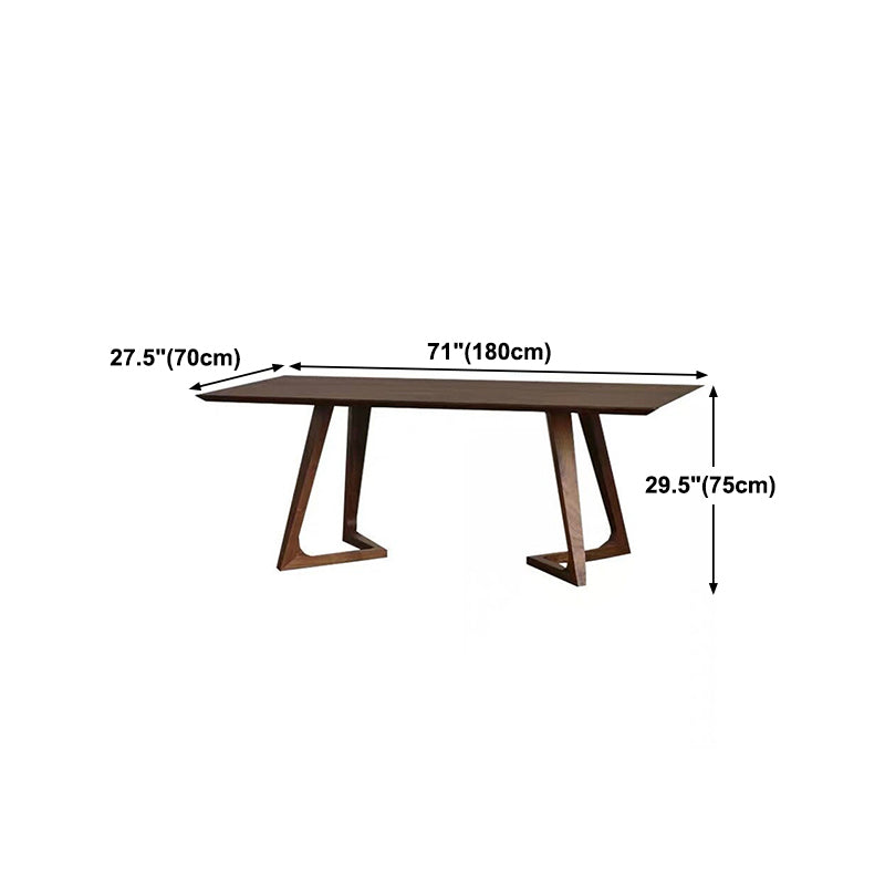 Solid Wood Top Dining Table Rectangle Pine Wood Table with Double Pedestal Base
