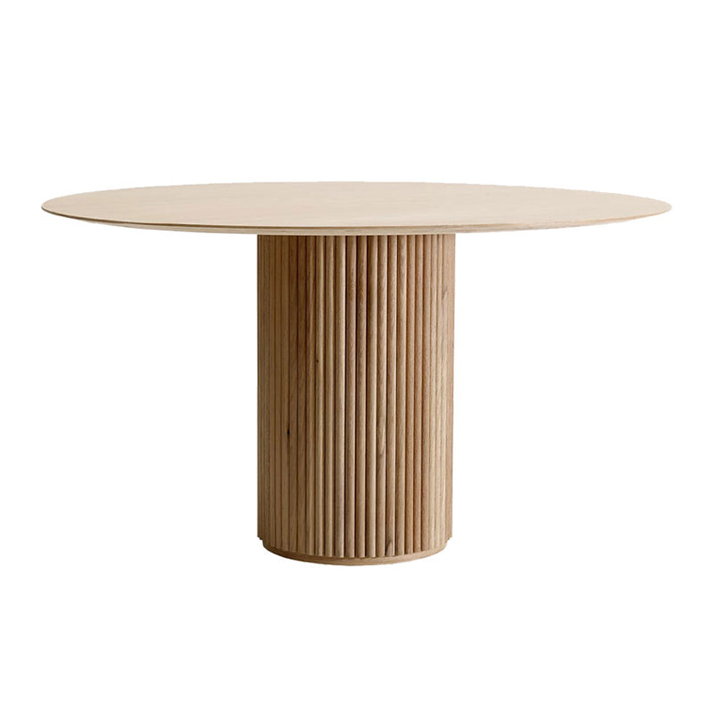 Round Shape Modern Dining Table Wood Color Fixed Table with Solid Wood