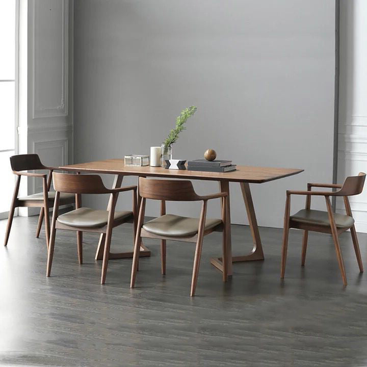 Rectangle Wood Dining Table Pine Solid Wood Table Modern with Double Pedestal Base
