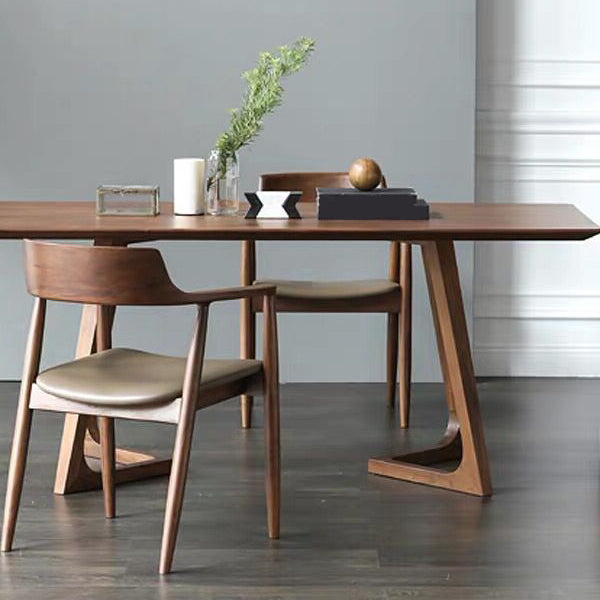 Rectangle Wood Dining Table Pine Solid Wood Table Modern with Double Pedestal Base
