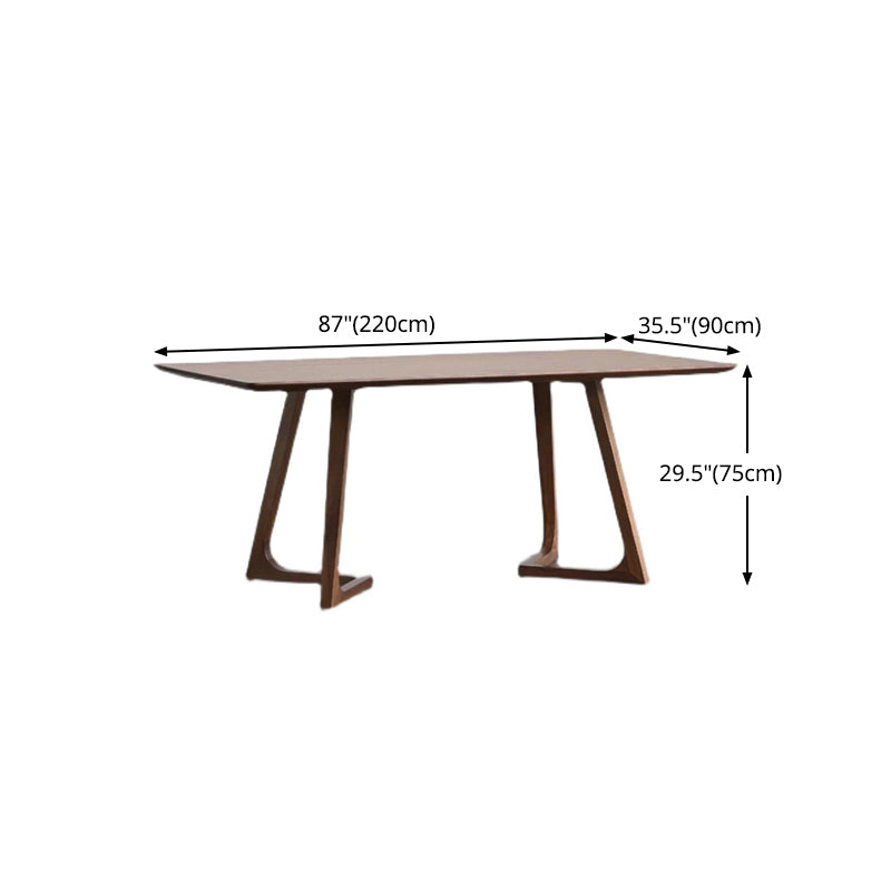 Rectangle Wood Dining Table Pine Solid Wood Table Modern with Double Pedestal Base