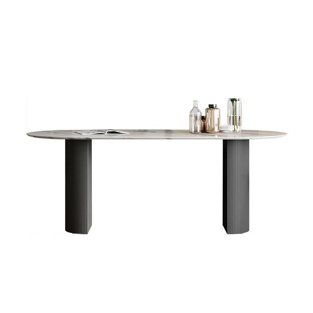 Sintered Stone Dining Table Modern Oval Dining Table with Black Base