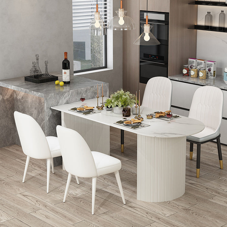 Modern Oval Dining Table Wood Double Pedestal Home Kitchen Dinner Table in White